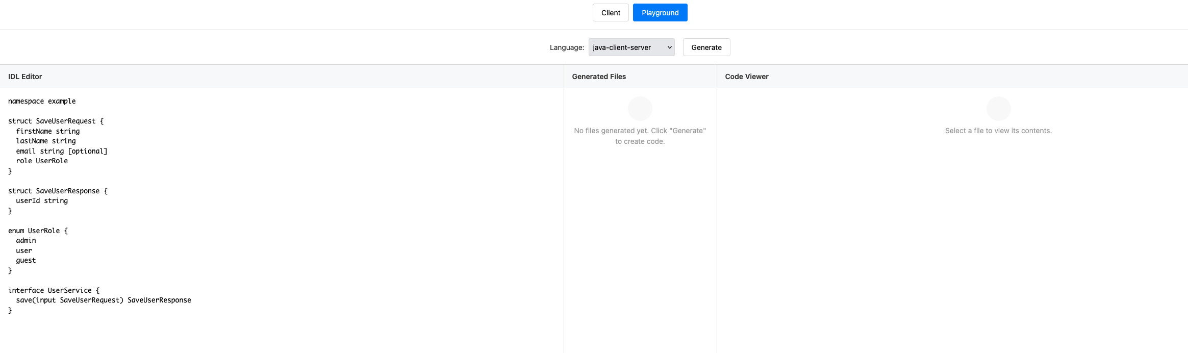 Playground Default View